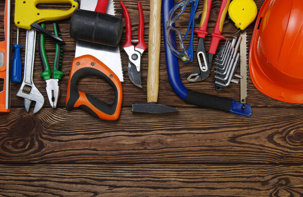 Tools on wood  background 