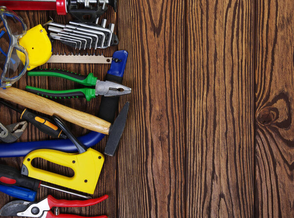 Tools on wood  background 