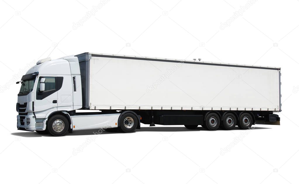 Cargo truck on white