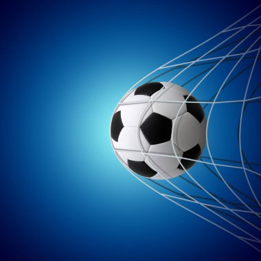 Mavi üzerine gol atan futbol topu 