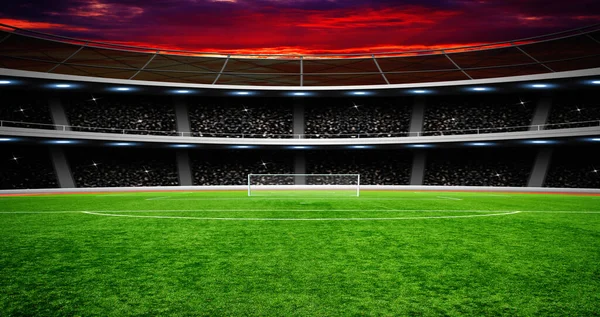 明るいライトのあるサッカースタジアムは — ストック写真