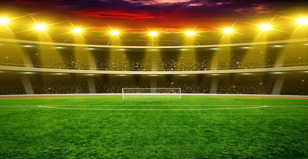 Parlak ışıkları olan futbol stadyumu.