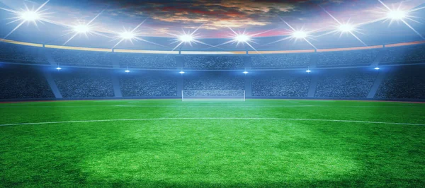 Parlak ışıkları olan futbol stadyumu.