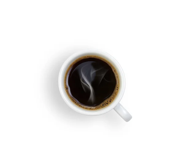 Beyaz Seramik Fincanda Sıcak Kahvenin Üst Görüntüsü — Stok fotoğraf