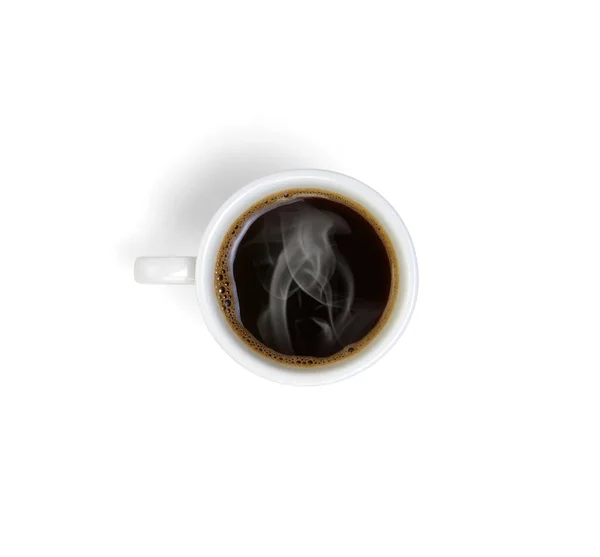 Draufsicht Auf Heißen Kaffee Einer Weißen Keramiktasse — Stockfoto