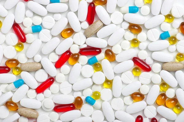 Viele Bunte Medikamente Und Pillen — Stockfoto