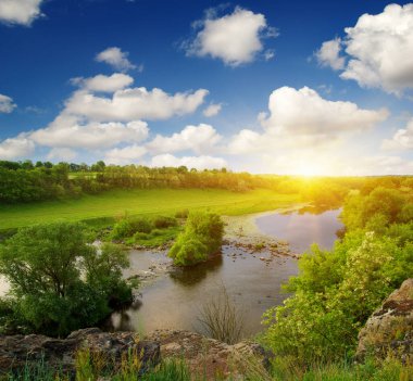 Güneşli bir nehir manzarası