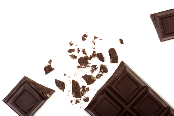 Barre Chocolat Cassée Isolée Sur Blanc Vue Dessus — Photo