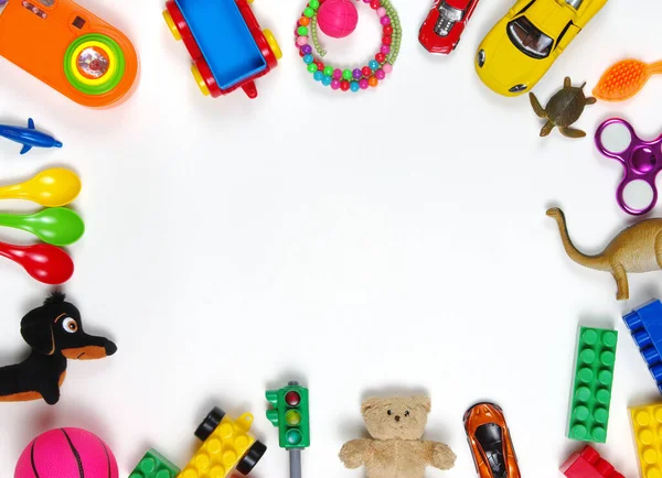 Spielzeugrahmen Auf Weißem Hintergrund Ansicht Von Oben Flache Lage — Stockfoto