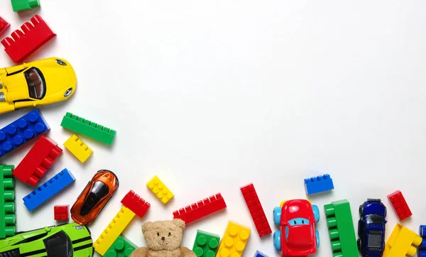 Marco Juguetes Para Niños Sobre Fondo Blanco Vista Superior Copiar —  Fotos de Stock