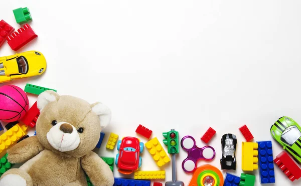 Marco Juguetes Para Niños Sobre Fondo Blanco Vista Superior Copiar —  Fotos de Stock