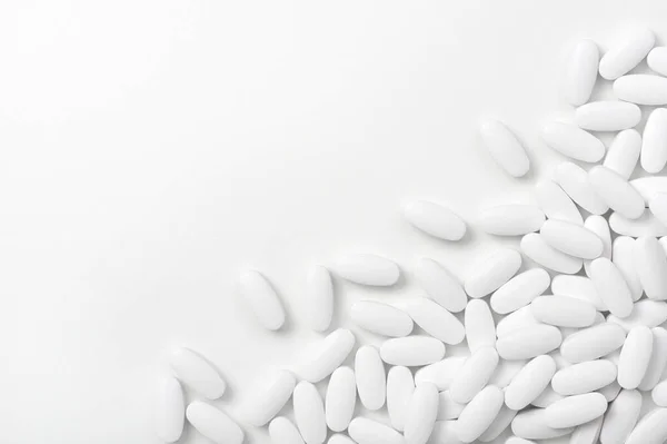 Weiße Pillen Tabletten Hintergrund Ansicht Von Oben — Stockfoto
