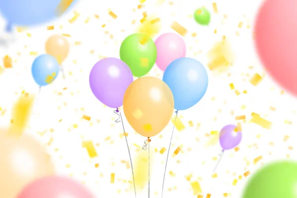 Balões Confetes Fitas Fundo Celebração Branco — Fotografia de Stock