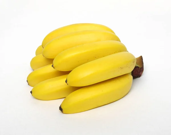 Banda Małych Bananów Odizolowanych Białym Tle — Zdjęcie stockowe