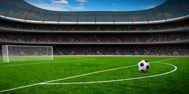 Stadyumda futbol topu, gece arenasında spot ışıkları