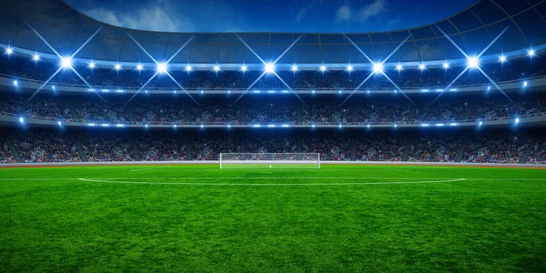 Estadio Fútbol Verde Campo Iluminado Arena Noche — Foto de Stock