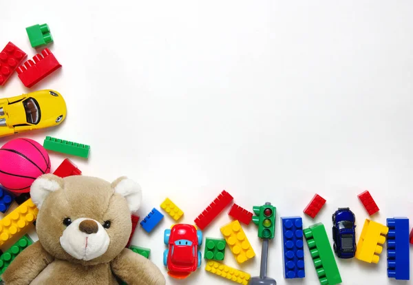 Top View Children Toys White Background — Stock Photo, Image