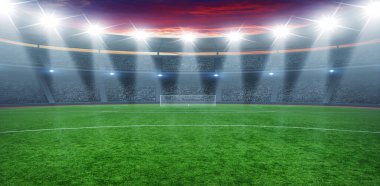 Parlak ışıkları olan futbol stadyumu.