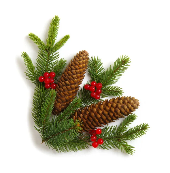 Christmas Decoration Fir Cones Fir Branches Isolated White Background — Stock Photo, Image