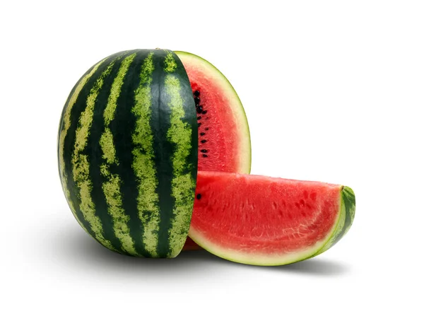 Ripe Striped Watermelon Isolated White — Stock Photo, Image