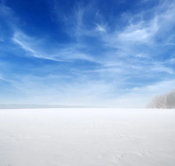 Feld Aus Schnee Und Bewölktem Himmel — Stockfoto