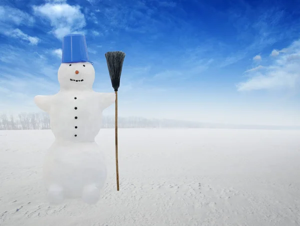 Boneco Neve Paisagem Inverno — Fotografia de Stock