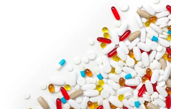 Verschiedene Pharmazeutische Medizin Pillen Tabletten Und Kapseln Auf Weißem Hintergrund — Stockfoto