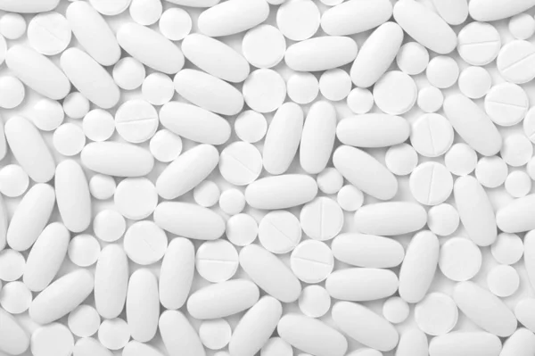 Verschiedene Weiße Pillen Hintergrund Draufsicht — Stockfoto