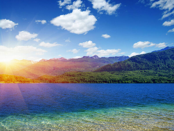 Mountain lake with clear water