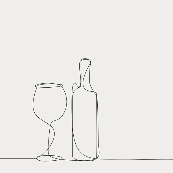 Vetor linear de garrafa de vinho e vidro . — Vetor de Stock