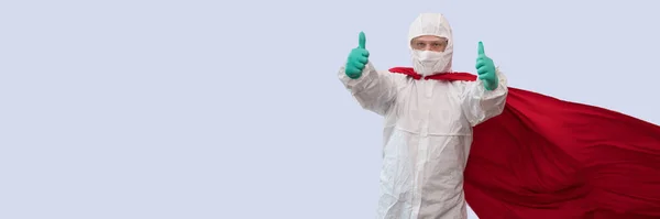 Un médico disfrazado de superhéroe defiende una pandemia viral —  Fotos de Stock