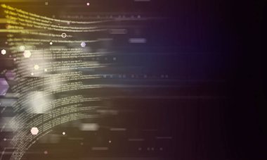 Karanlık bir arkaplanda parlayan dijital kod.