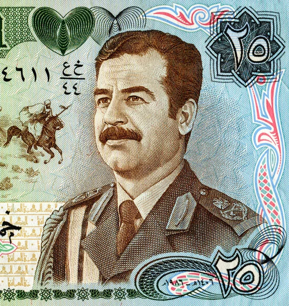 Saddam Hussein Porträtt Från Tjugo Fem Dinarer Irak Sedel — Stockfoto