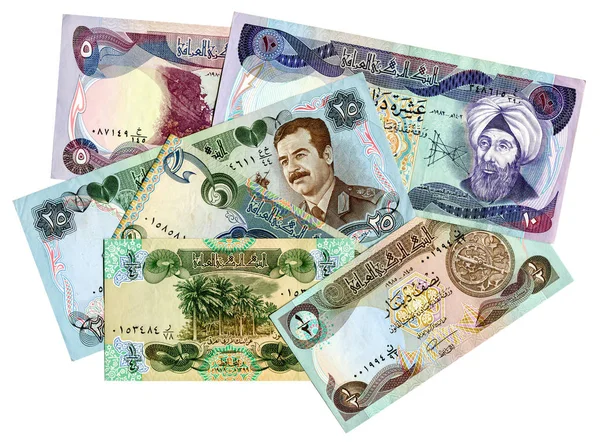 Vecchie Banconote Diverse Dell Iraq Isolate Sfondo Bianco — Foto Stock