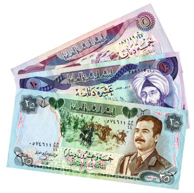 Beyaz arka plan üzerinde izole Irak'ın farklı vintage banknotlar