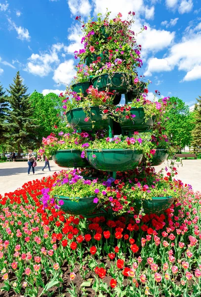 Samara Rusia Mayo 2018 Grandes Macetas Con Flores Decorativas Calle — Foto de Stock