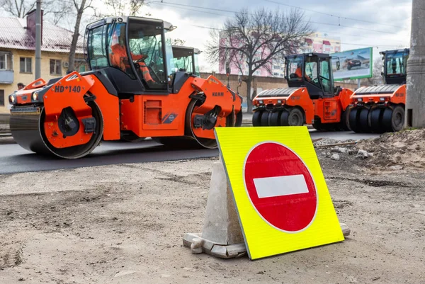 Samara Rússia Abril 2018 Sinal Estrada Pare Fundo Colocar Asfalto — Fotografia de Stock