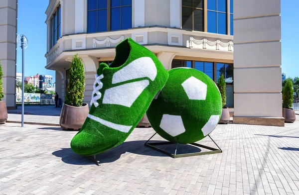 Samara Russia June 2018 Art Installation Form Soccer Boot Ball — Stock Photo, Image