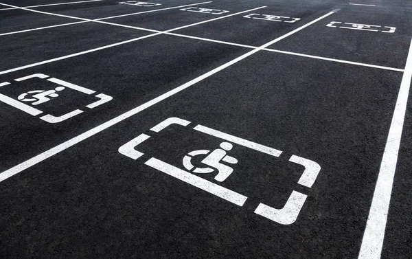 Parking Places Wheelchair Symbol Marking Lines Asphalt — Stock Photo, Image