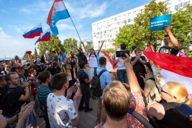 Samara, Rusya - 9 Eylül 2018: emeklilik yaşı yükselterek karşı muhalefet protesto