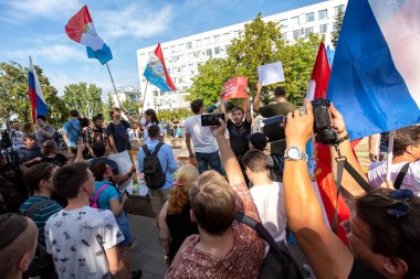 Samara, Rusya - 9 Eylül 2018: emeklilik yaşı yükselterek karşı muhalefet protesto