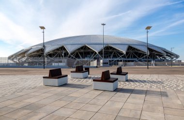 Samara, Rusya - 16 Eylül 2018: Samara Arena Futbol Stadyumu. Samara - Rusya Federasyonu FIFA Dünya Kupası 2018 yılında hosting şehir