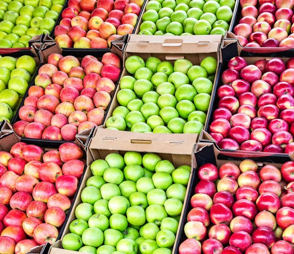 Contesto Mele Fresche Nuovo Raccolto Pronte Vendita Sul Mercato — Foto Stock