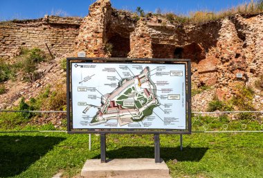 Shlisselburg, Russia - August 8, 2018: Plan of the Oreshek fortress. Oreshek is an ancient Russian fortress, founded in 1323 clipart