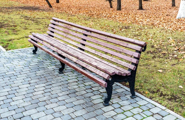 Banc Bois Solitaire Dans Parc Automne — Photo