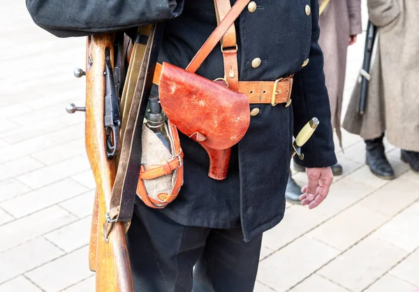 Vintage Leather Holster Other Ammunition Belt Retro Uniform Russian Navy — Stock Photo, Image