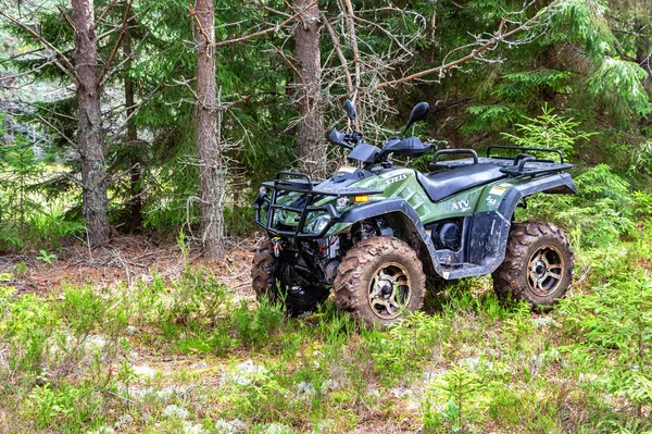 Novgorod Ryssland Juli 2018 Moderna Fyrhjuling Parkerade Vid Skogen Sommartid — Stockfoto