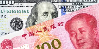 Çin yuan banknot ve Amerikan Doları ticaret savaş ve ekonomik bariyer kavramı vergi