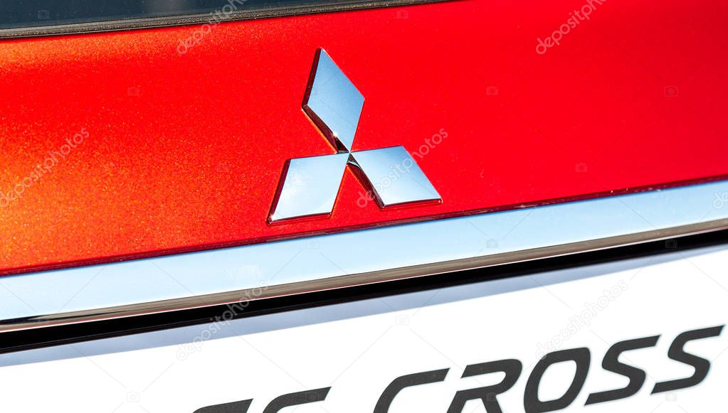 Samara, Russia - September 23, 2018: Emblem Mitsubishi on the car. Mitsubishi Motors Corporation is a Japanese automotive manufacturer