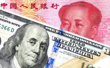 Çin yuan banknot ve Amerikan Doları ticaret savaş ve ekonomik bariyer kavramı vergi